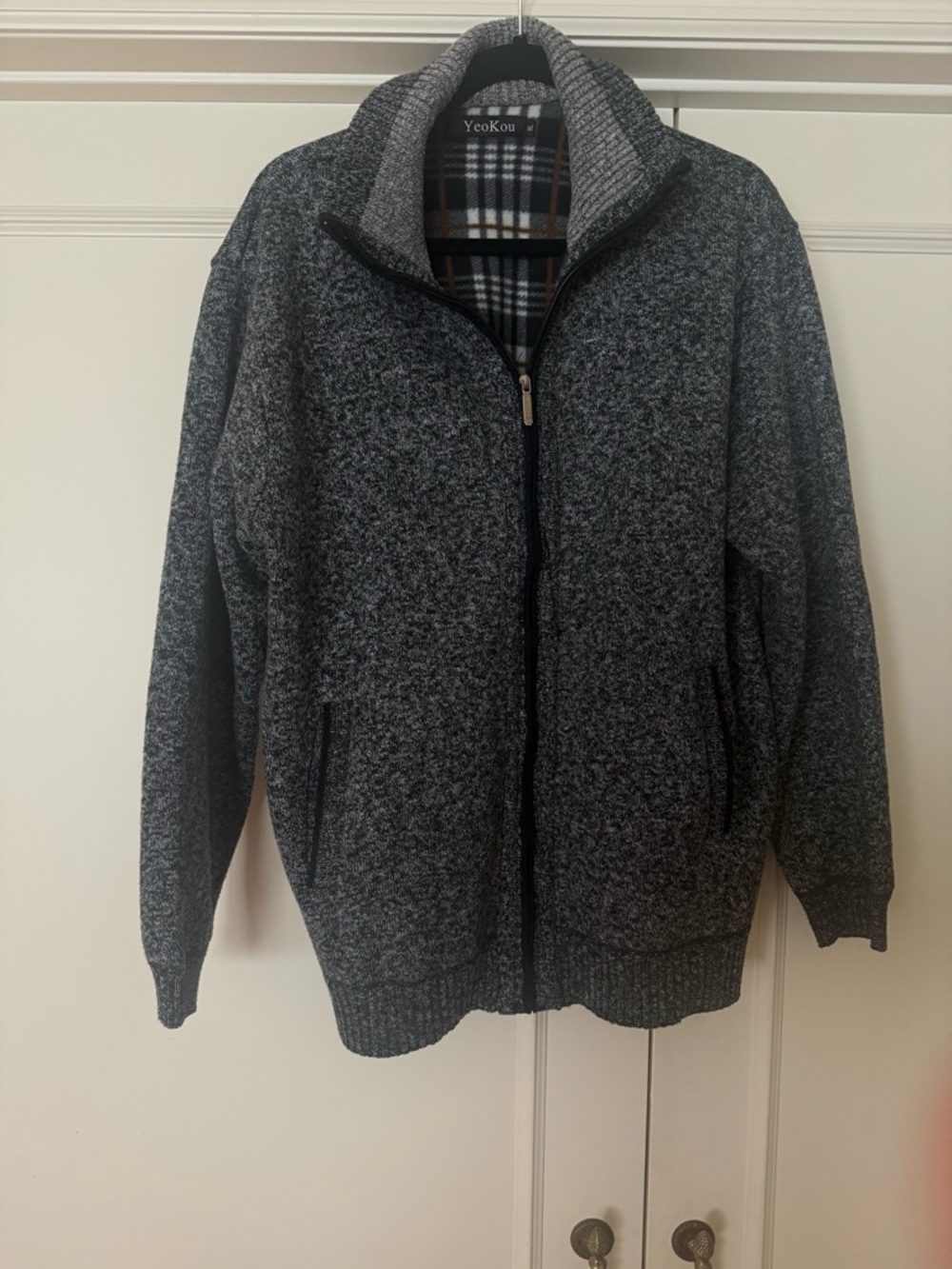 Men's Black Tweed Zip-Up Sweater Jacket XL